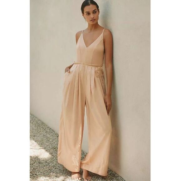 Anthropologie Pants - By Anthropologie High Tide Wide Leg One Piece Jumpsuit Peach Cream BOHO Size XXS